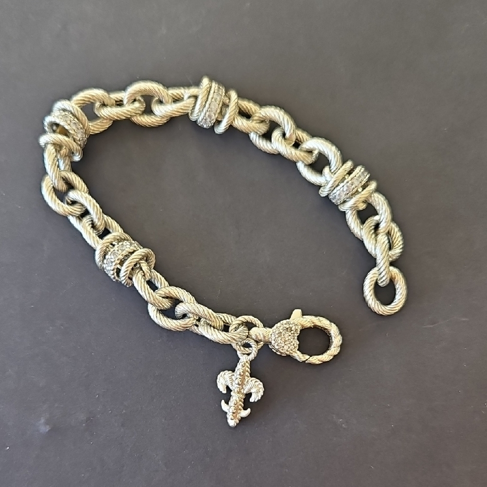 Judith Ripka Gold Plated Sterling Bracelet With Fleur De Lis Charm